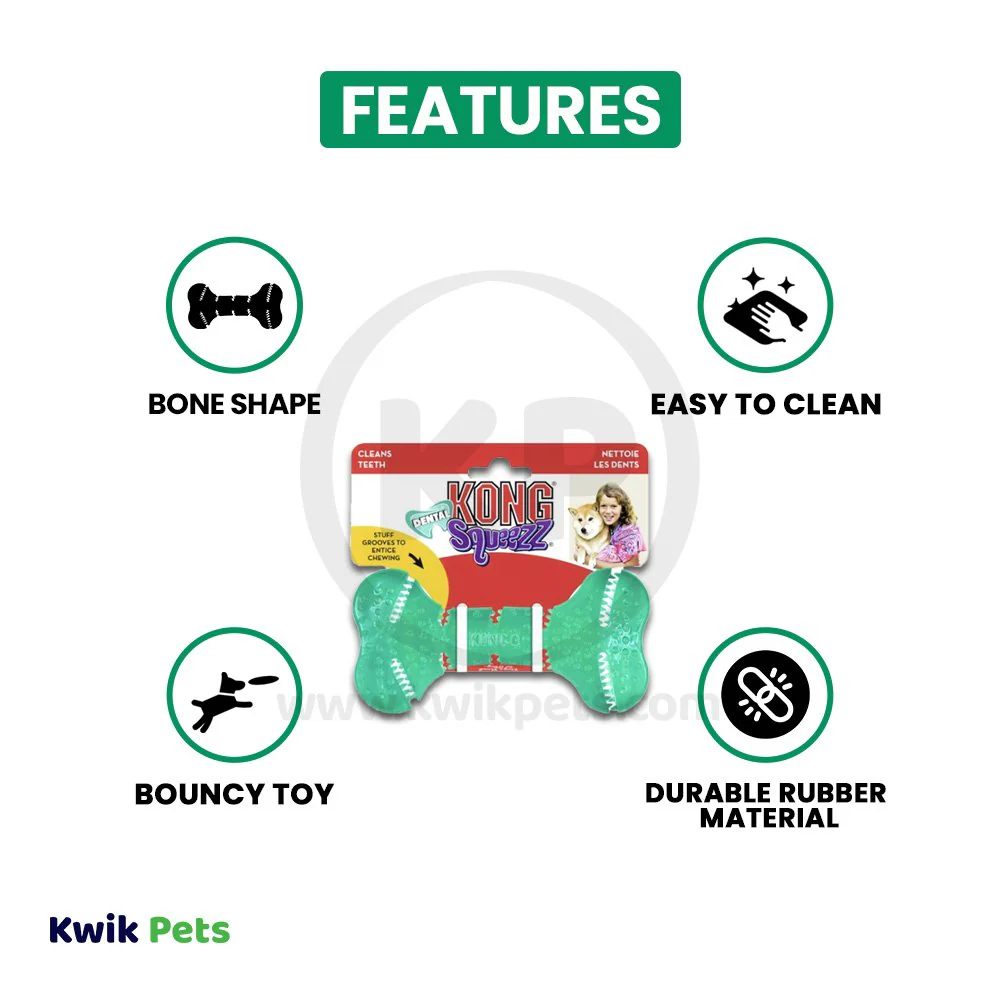 KONG Dental Squeezz Bone Dog Chew Toy Teal Medium - Image 3