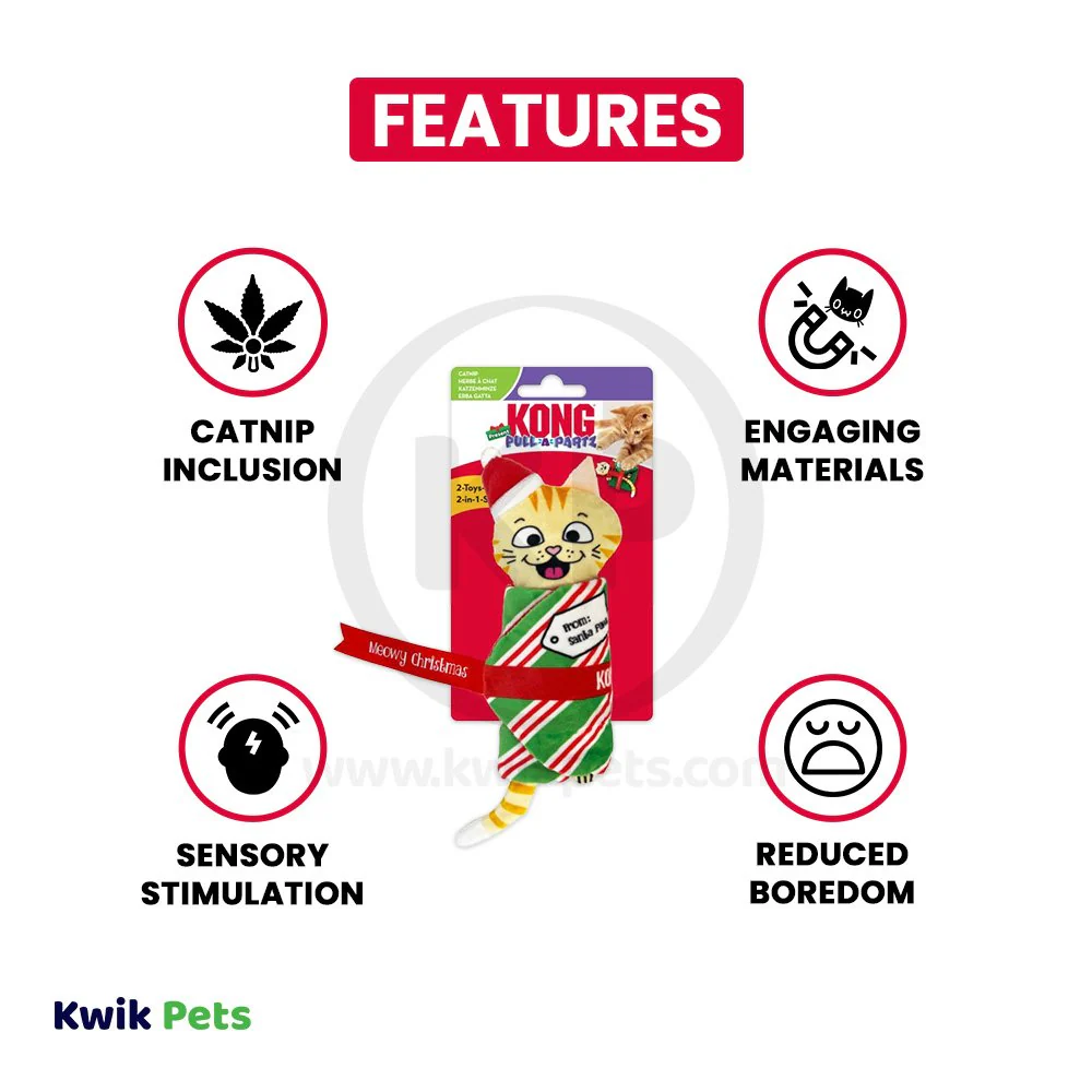 KONG Holiday Pull-A-Partz Cat Toy Present Mouse One Size - Image 2