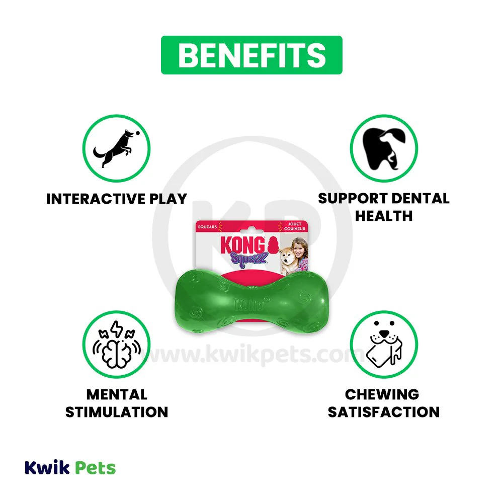 KONG Squeezz Dumbbell Dog Toy Assorted Large - Image 3