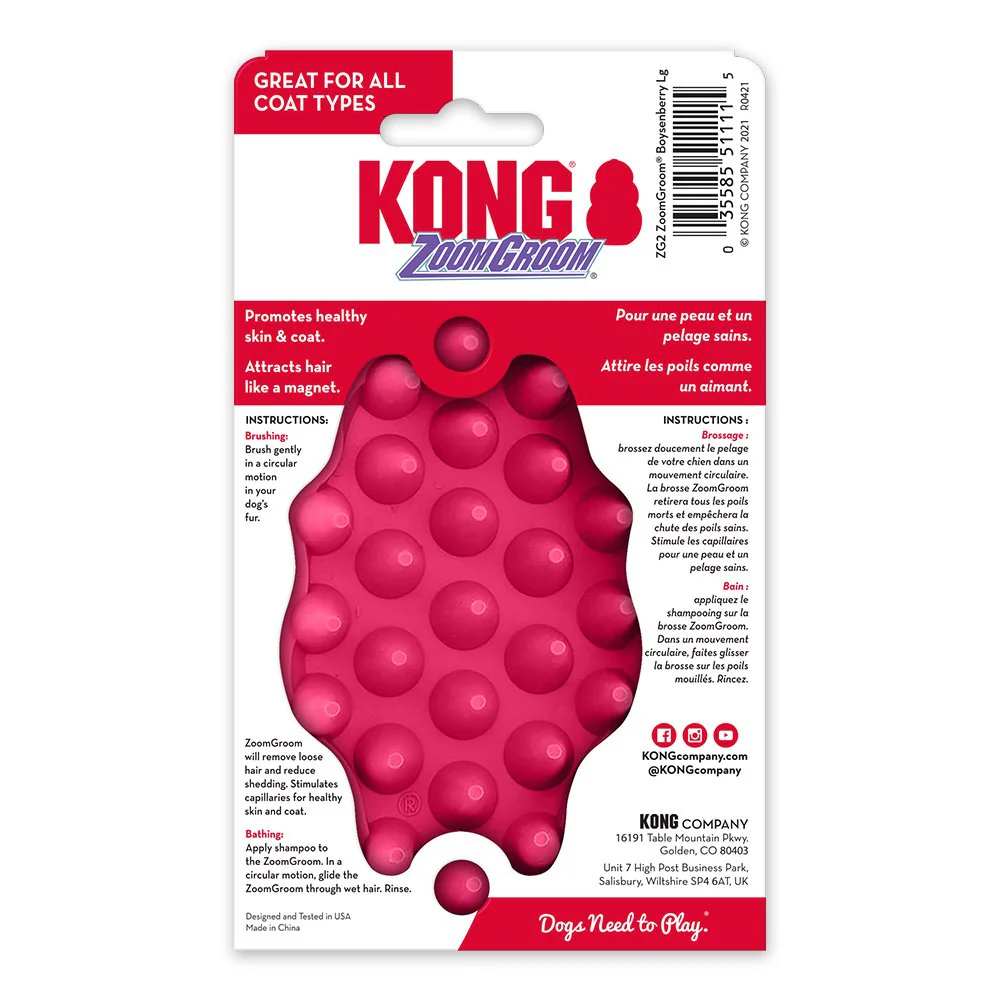 KONG Zoomgroom Rubber Dog Brush Raspberry Large - Image 2