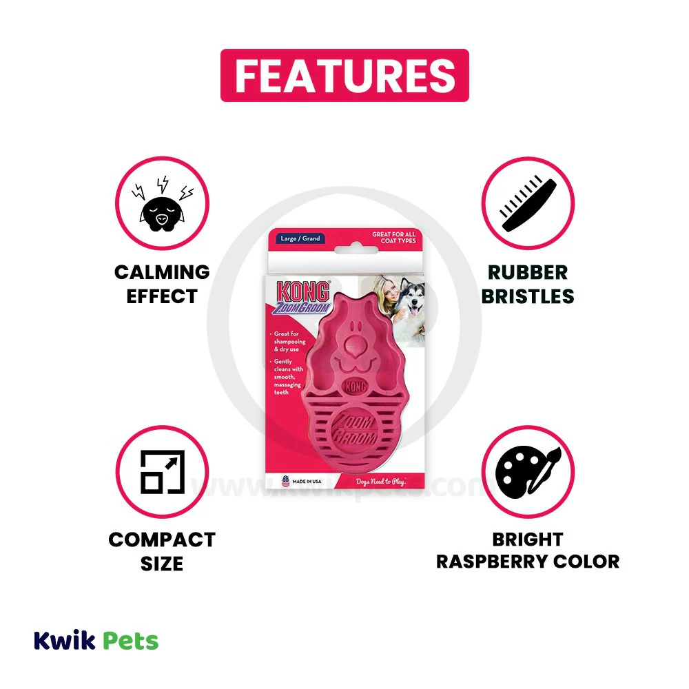 KONG Zoomgroom Rubber Dog Brush Raspberry Large - Image 3