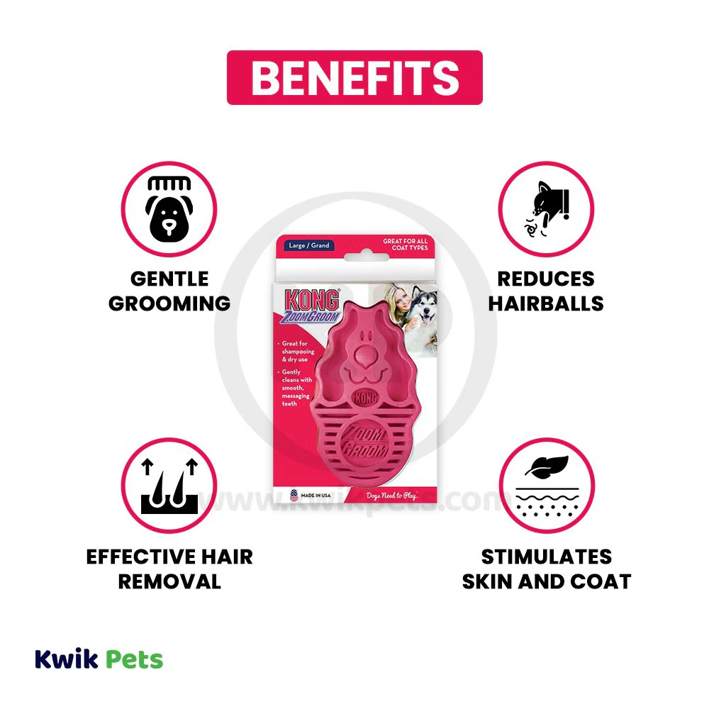 KONG Zoomgroom Rubber Dog Brush Raspberry Large - Image 4