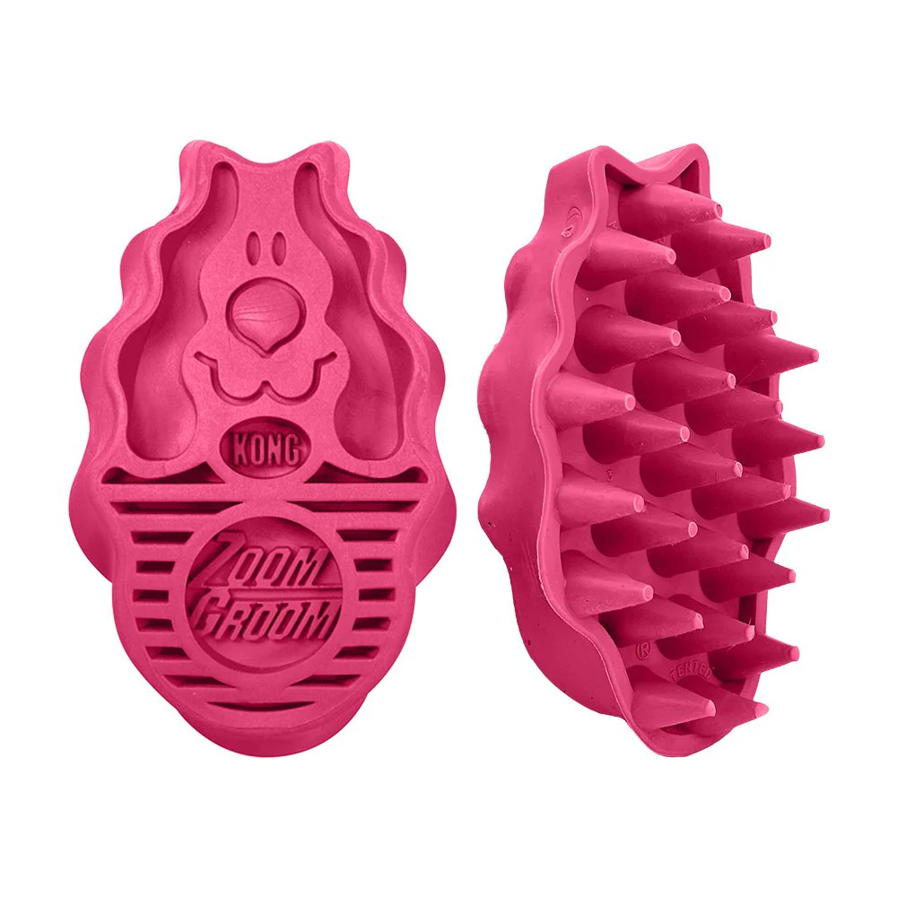 KONG Zoomgroom Rubber Dog Brush Raspberry Large - Image 5