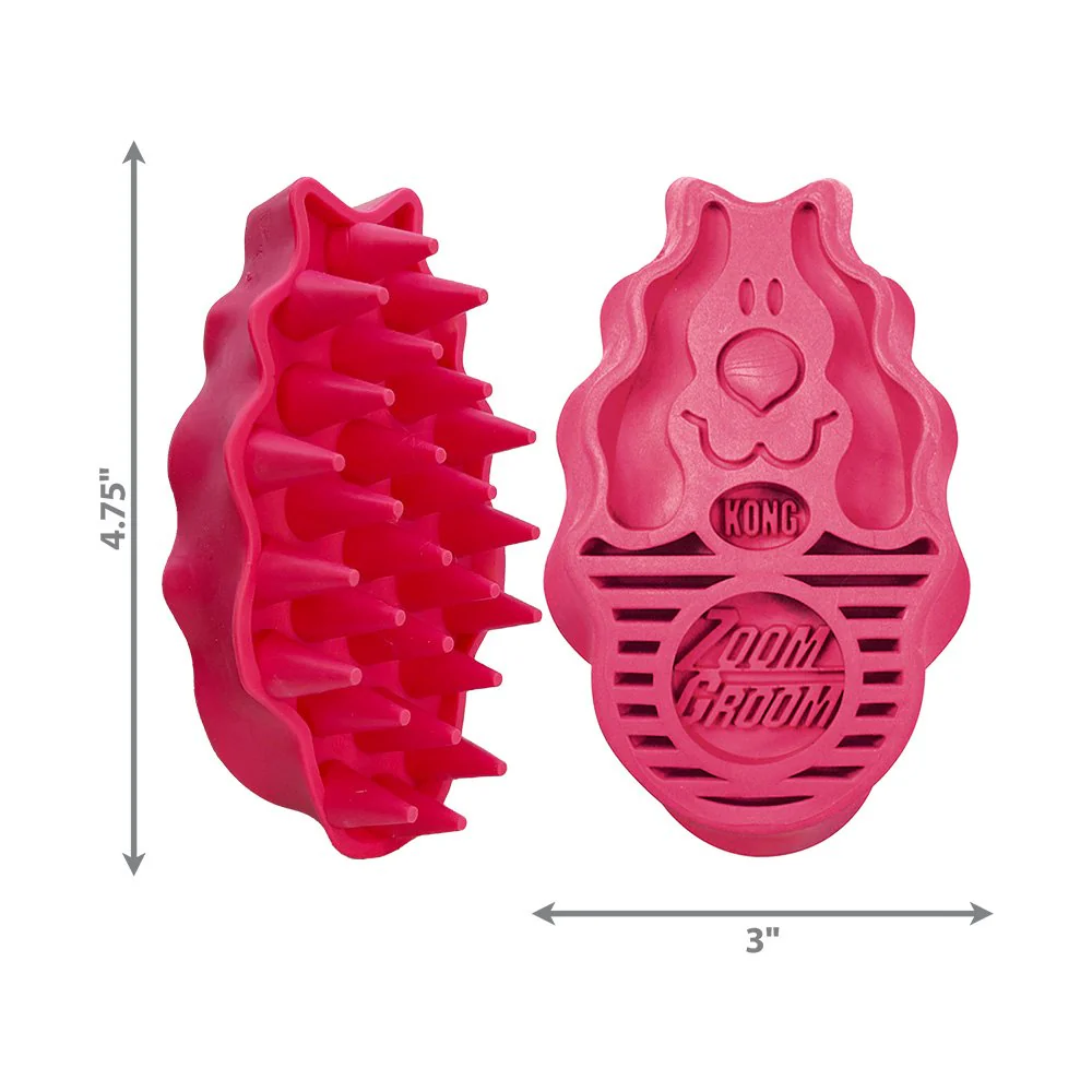KONG Zoomgroom Rubber Dog Brush Raspberry Large - Image 6