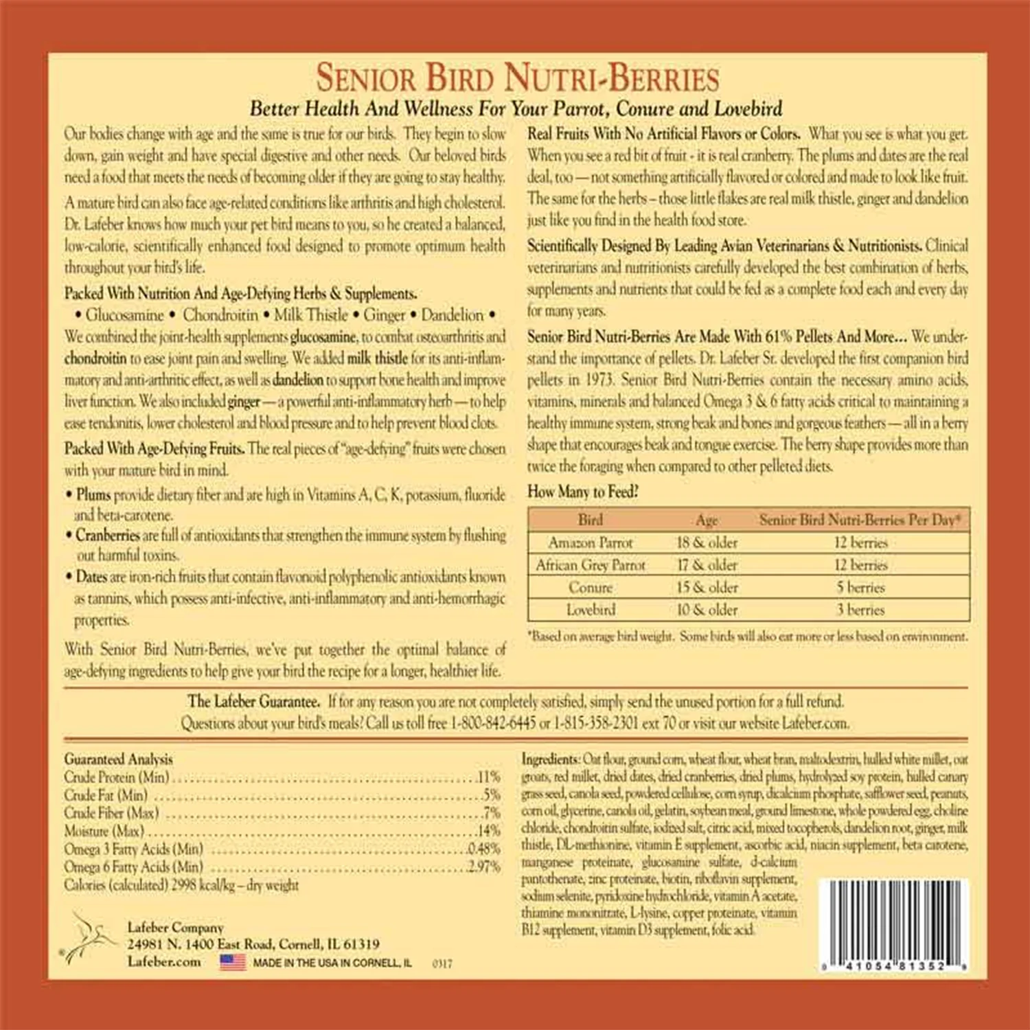 Lafeber Senior Bird Nutri-Berries Parrot Bird Food 3-lb - Image 2