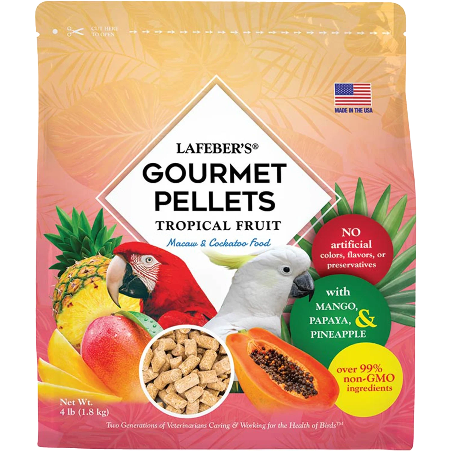 Lafeber Tropical Fruit Gourmet Pellets Macaw & Cockatoo Bird Food 4-lb