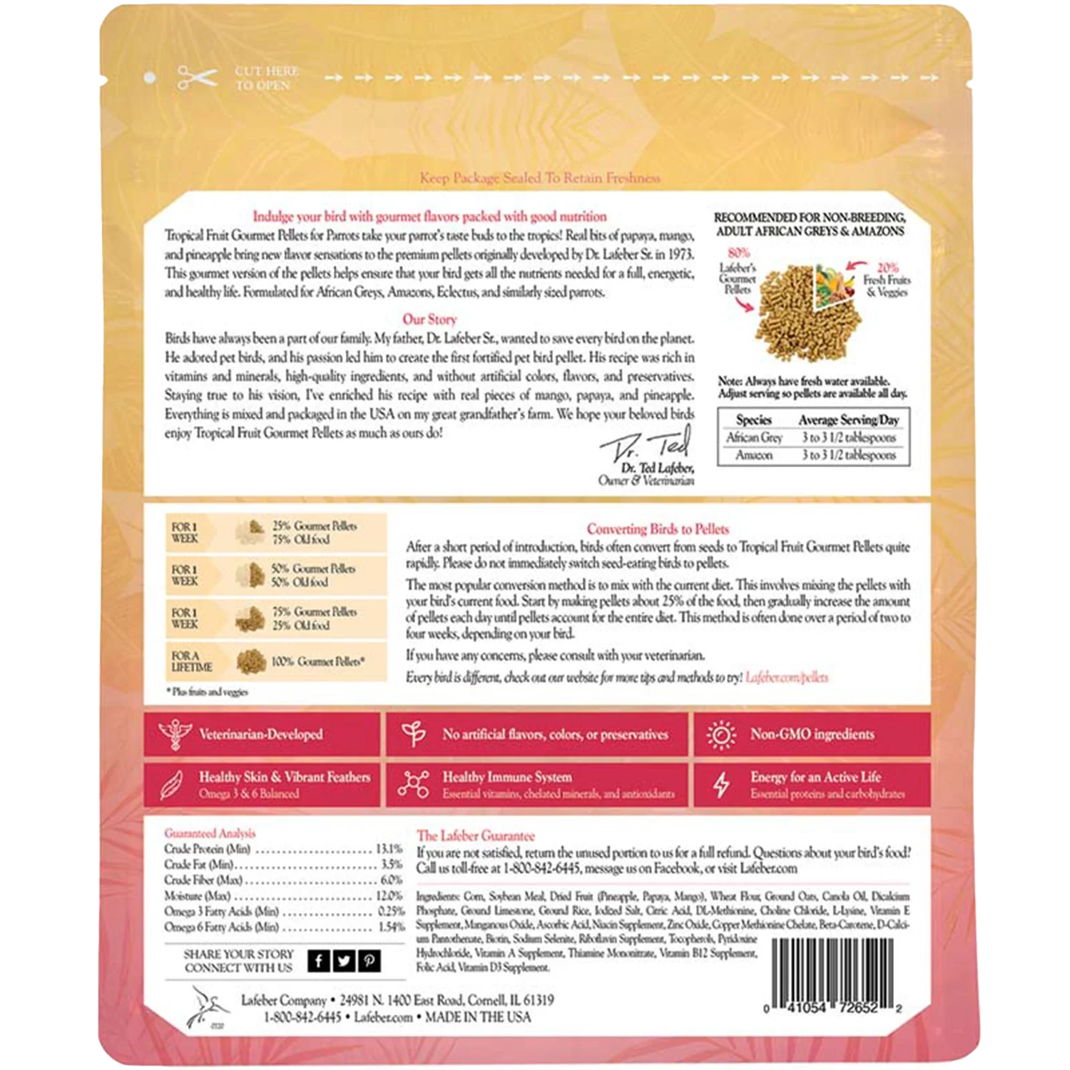 Lafeber Tropical Fruit Gourmet Pellets Parrot Bird Food 4-lb - Image 2