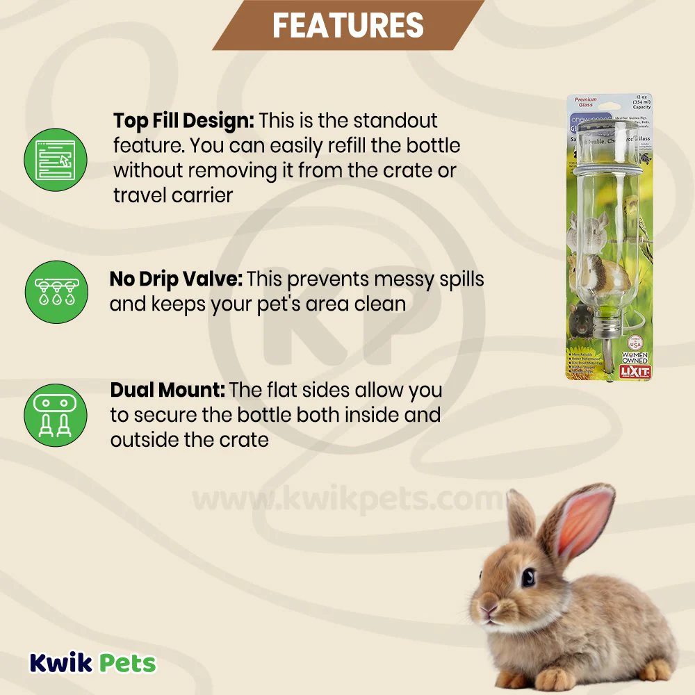 Lixit Chew Proof Glass Bottle for Small Animals Clear 12-oz - Image 2