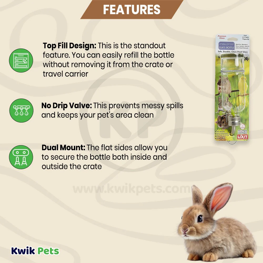 Lixit Chew Proof Glass Bottle for Small Animals Clear 6-oz - Image 2