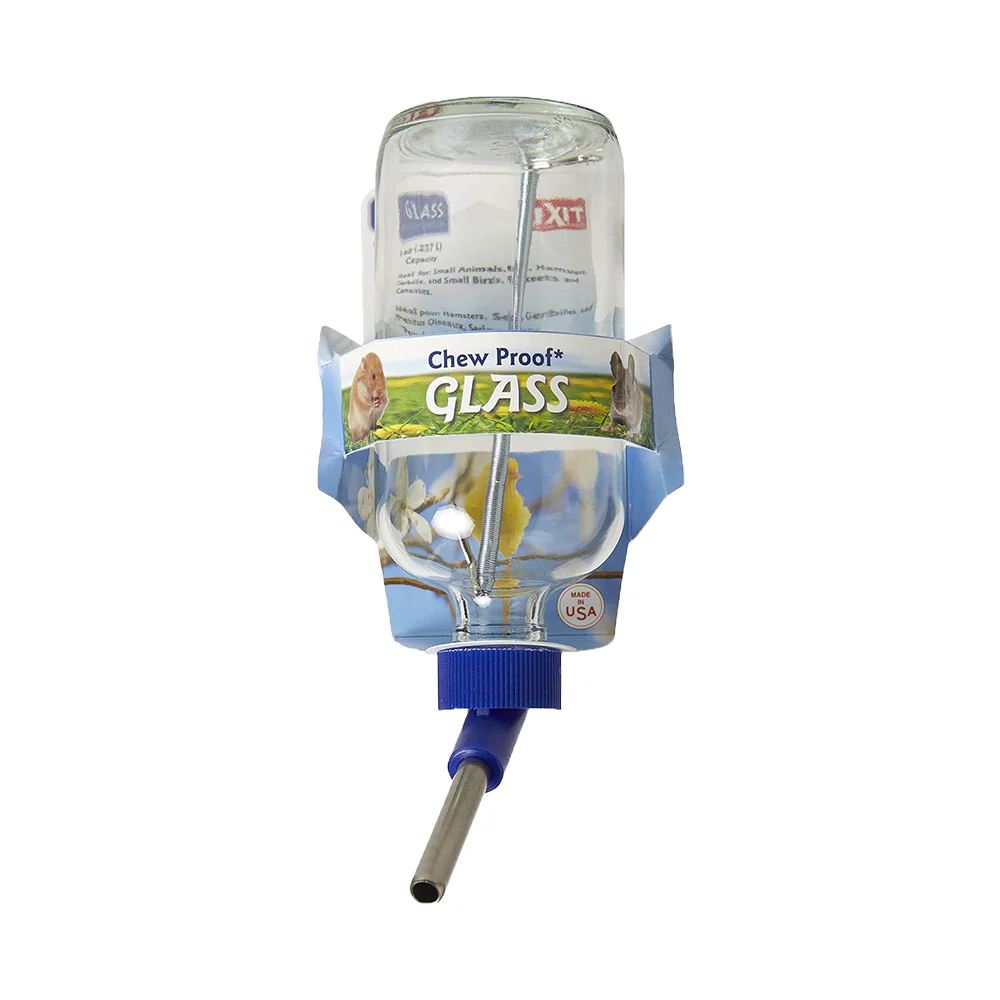Lixit Glass Water Bottle for Small Animals Clear Blue 8-oz