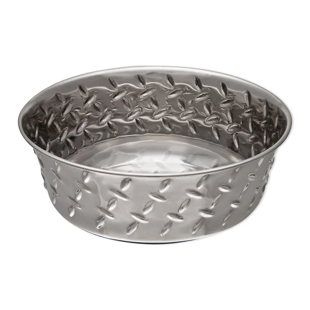 Loving Pets Diamond Plate Bowls with Non Skid Bottom Dog Dish Bowl Silver 1 Quart