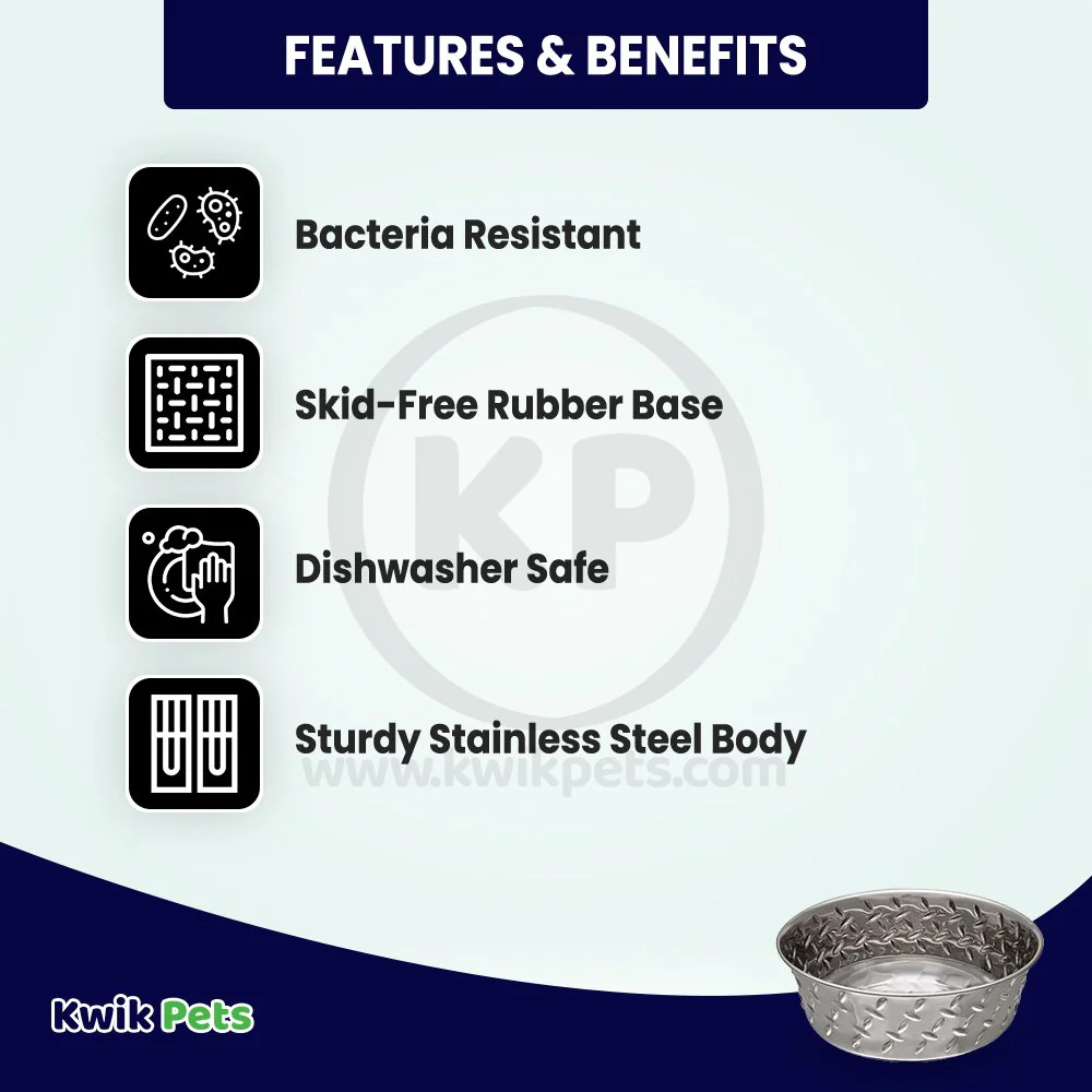 Loving Pets Diamond Plate Bowls with Non Skid Bottom Dog Dish Bowl Silver 1 Quart - Image 3