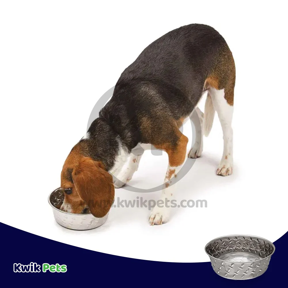 Loving Pets Diamond Plate Bowls with Non Skid Bottom Dog Dish Bowl Silver 1 Quart - Image 5
