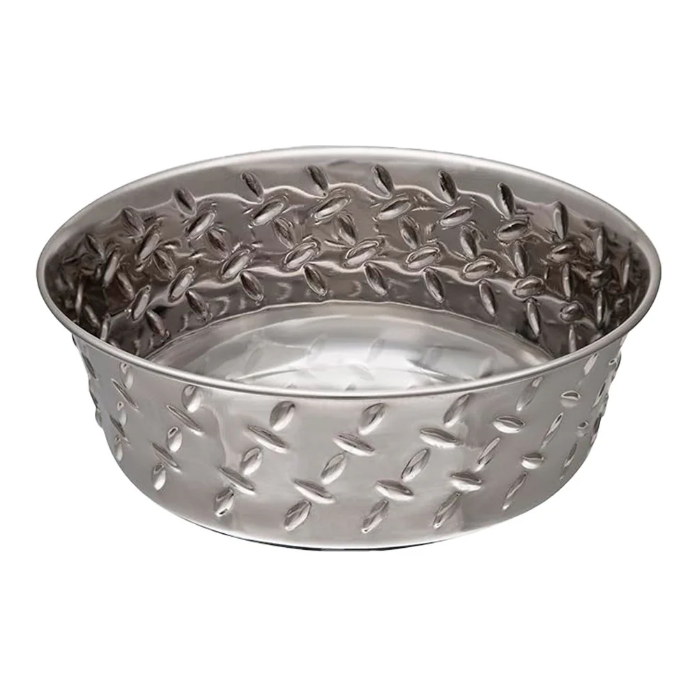 Loving Pets Diamond Plate Bowls with Non Skid Bottom Dog Dish Bowl Silver 2 Quart