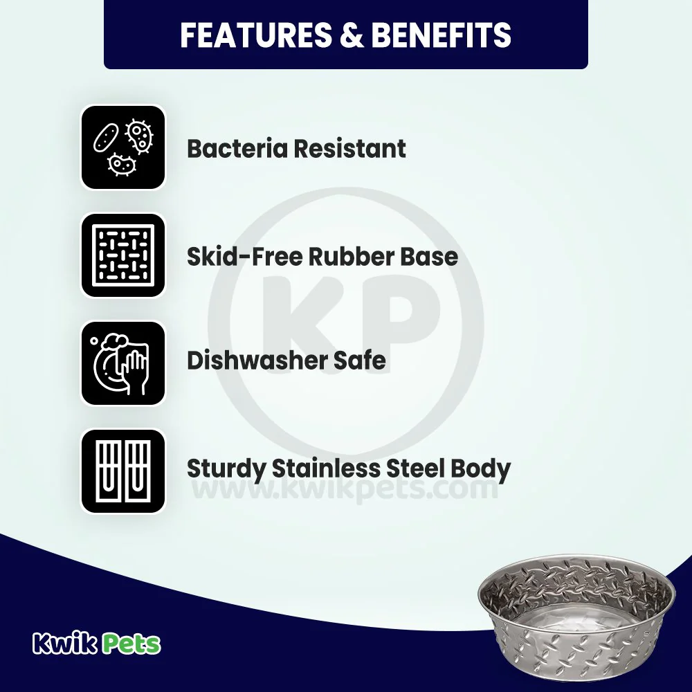 Loving Pets Diamond Plate Bowls with Non Skid Bottom Dog Dish Bowl Silver 2 Quart - Image 2