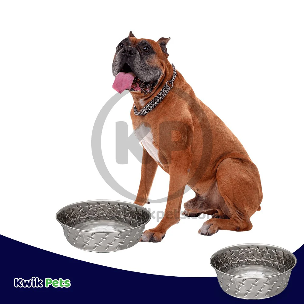 Loving Pets Diamond Plate Bowls with Non Skid Bottom Dog Dish Bowl Silver 2 Quart - Image 4