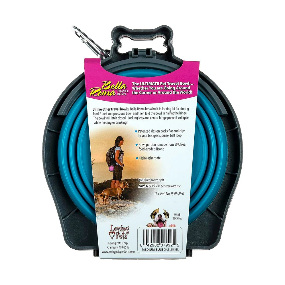 Loving Pets Travel Double Diner Dog Bowl Blue Medium - Image 2