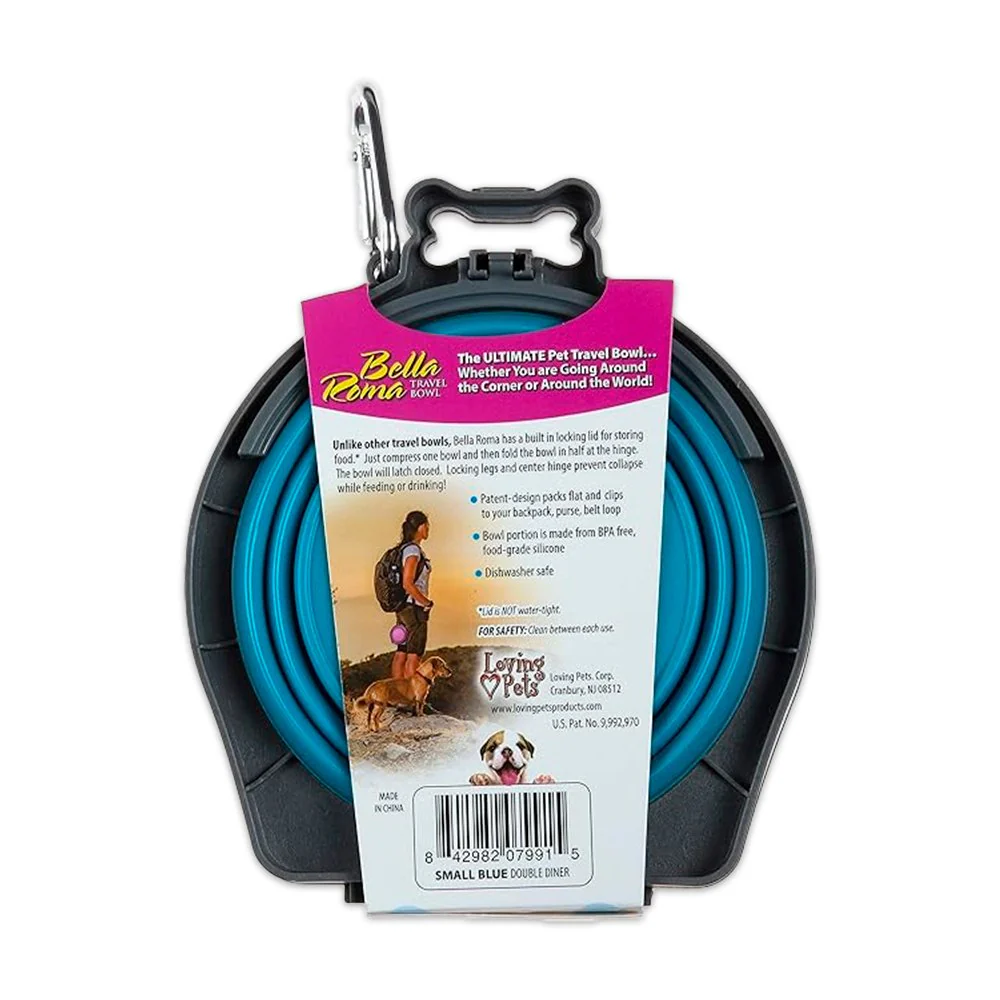 Loving Pets Travel Double Diner Dog Bowl Blue Small - Image 2