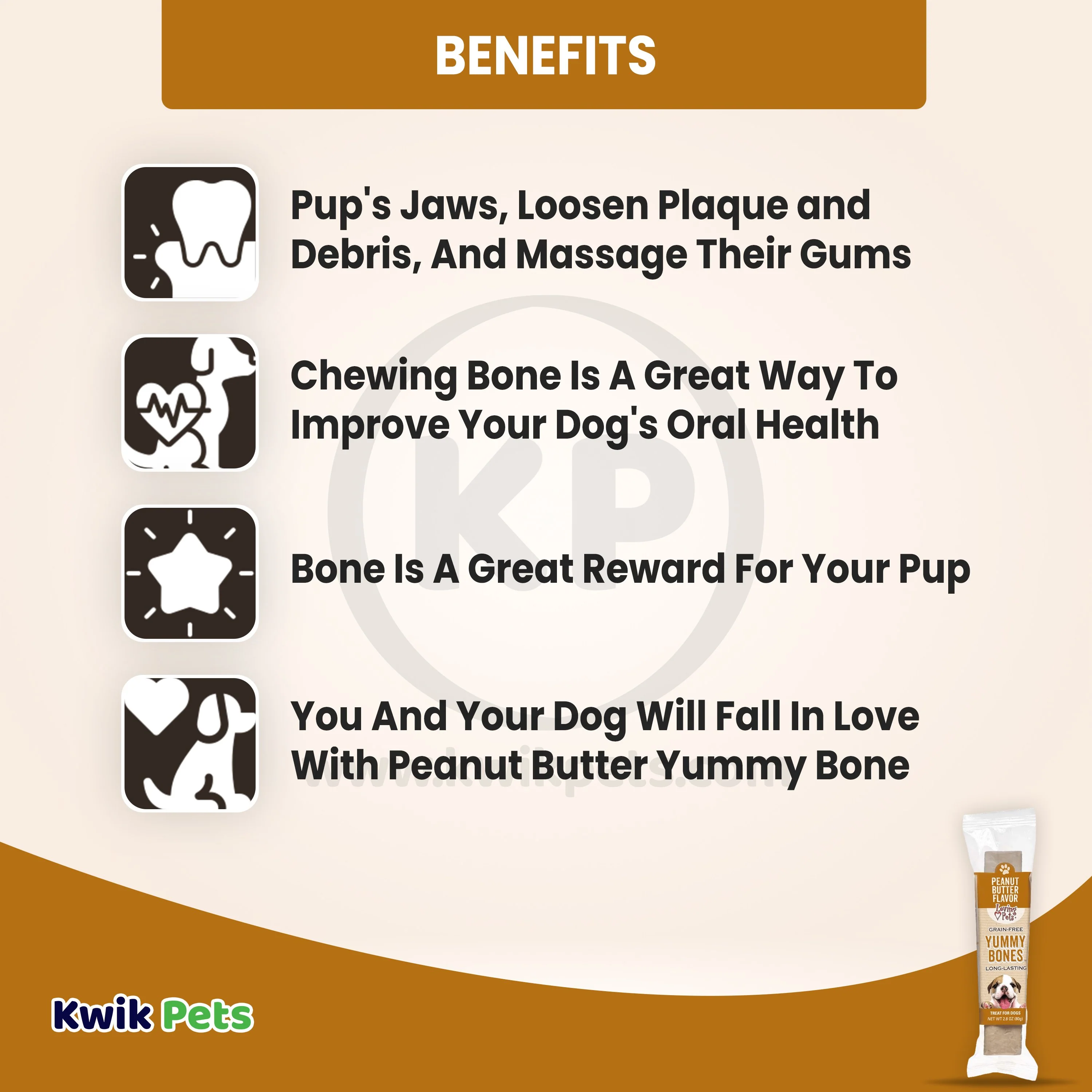 Loving Pets Yummy Bones Peanut Butter Flavor Filled Dog Treat 2.8-oz - Image 3
