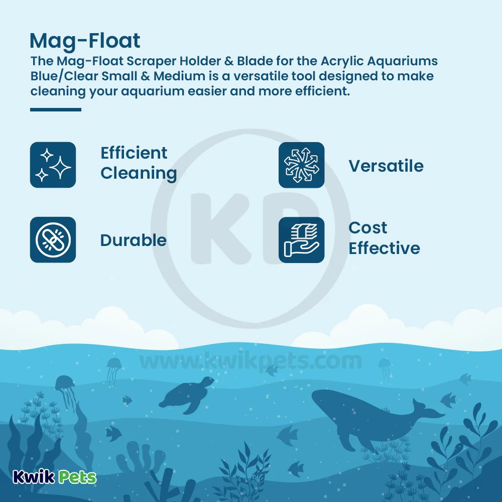 Mag-Float Scraper Holder & Blade for the Acrylic Aquariums Blue/Clear Small & Medium - Image 3