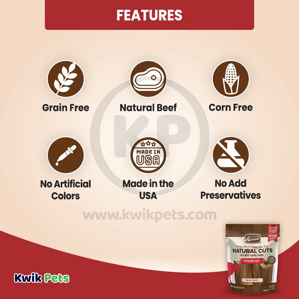 Merrick Natural Cuts Rawhide Free Dog Chew Treats Medium 4 Count - Image 3