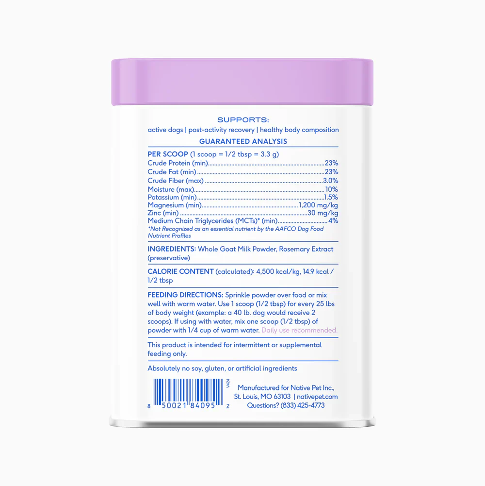 Native Pet Goat Milk Powder Recovery & Energy Support for Active Dogs 7-oz - Image 2