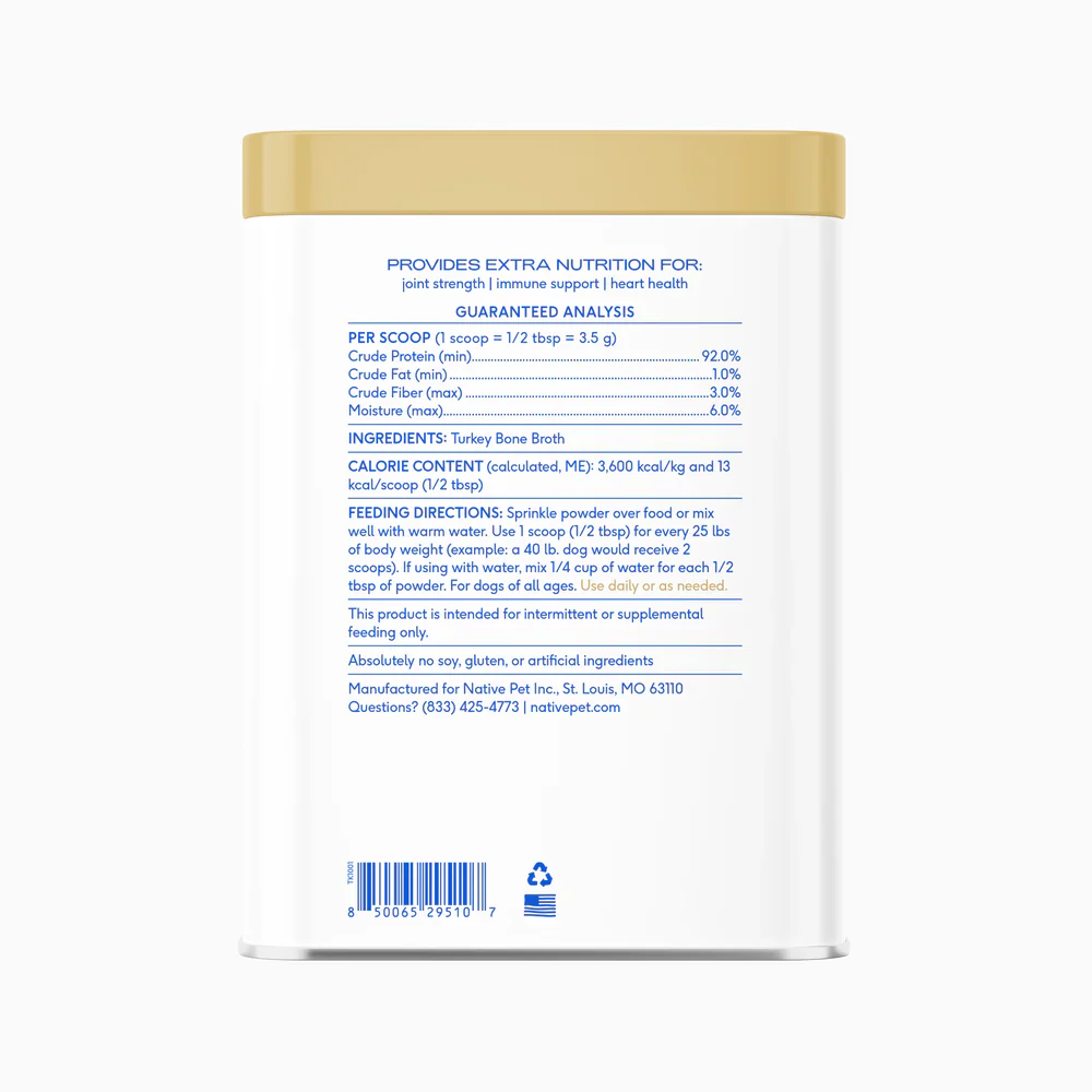 Native Pet Organic Turkey Bone Broth Powder Grain-Free Dog Food Topper 12-oz - Image 2