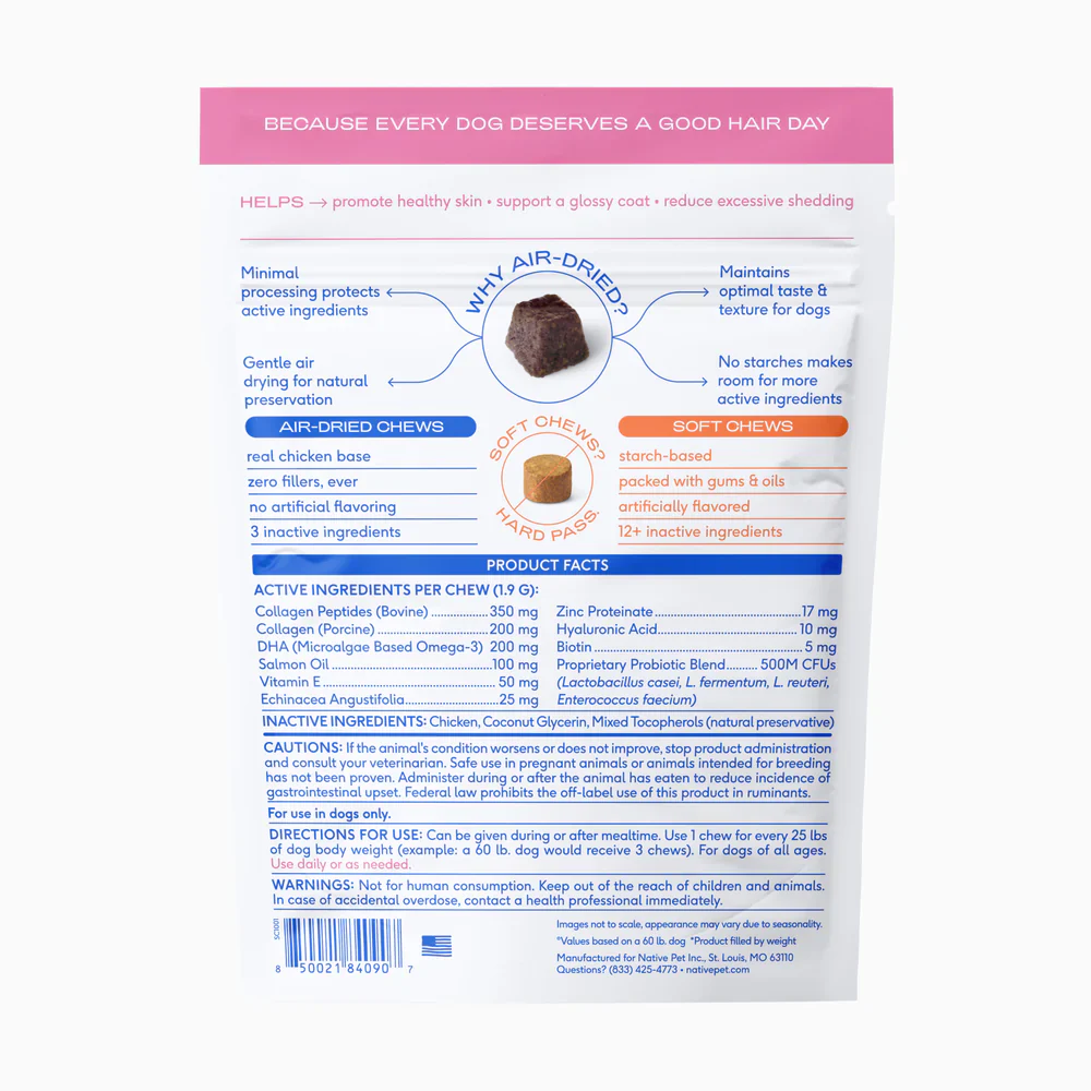 Native Pet Skin & Coat Chews Supplement for Dogs 30 Count - Image 2