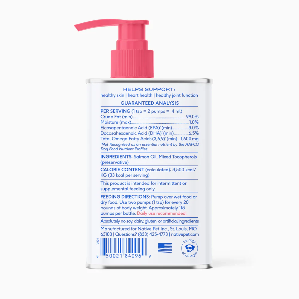 Native Pet Sockeye Salmon Wild-Caught Alaskan Oil Skin Heart Joint Health Liquid Supplement for Dogs 8-oz - Image 2