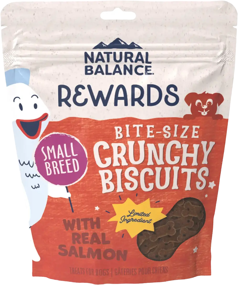 Natural Balance Pet Foods Rewards Bite-Size Crunchy Biscuits Small Breed Dog Treats Salmon 8-oz