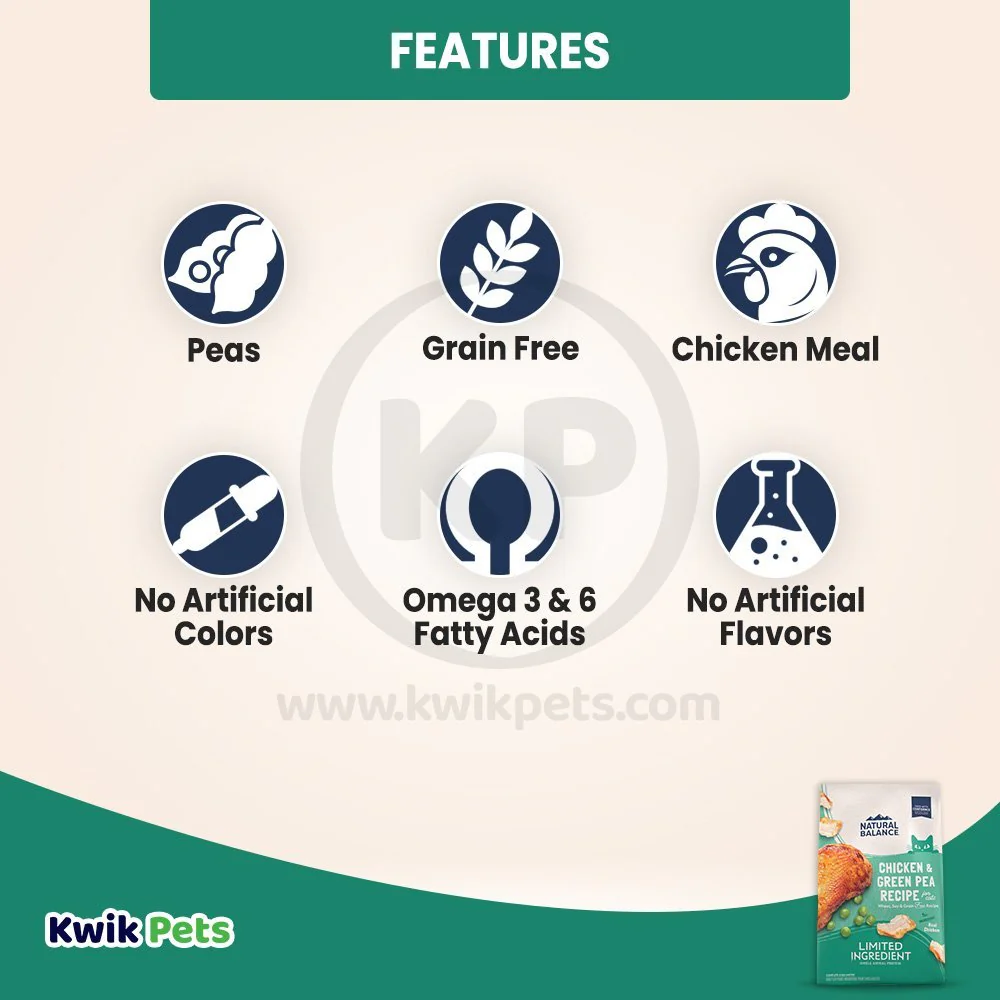 Natural Balance Pet Foods Limited Ingredient Grain-Free Adult Dry Cat Food Green Pea & Chicken 5-lb - Image 3