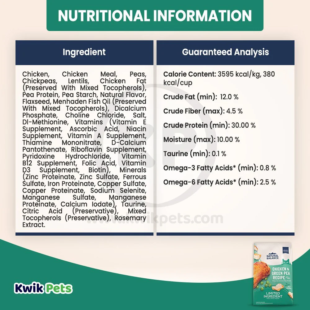 Natural Balance Pet Foods Limited Ingredient Grain-Free Adult Dry Cat Food Green Pea & Chicken 5-lb - Image 5