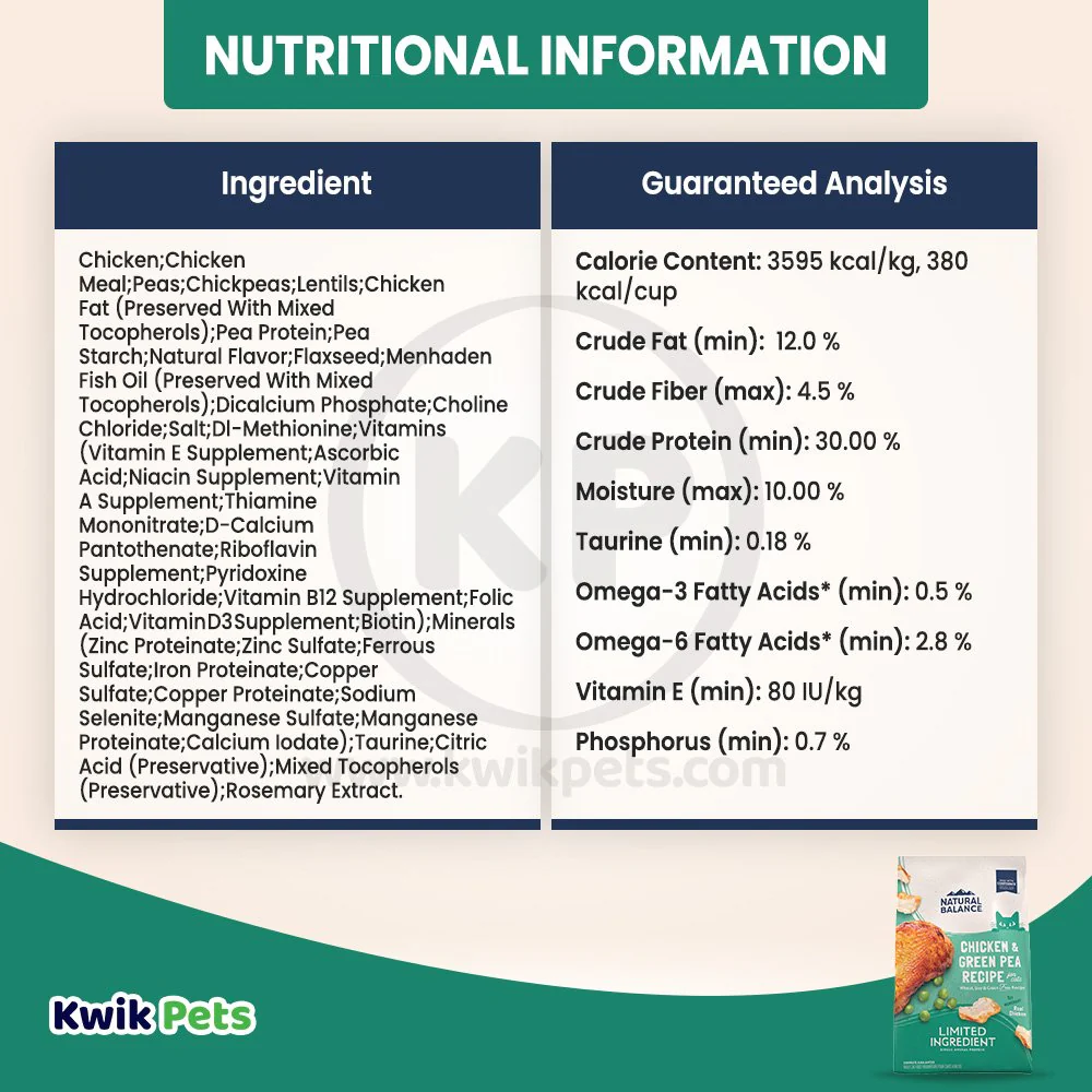 Natural Balance Pet Foods Limited Ingredient Grain Free Dry Cat Food Green Pea & Chicken 4-lb - Image 5