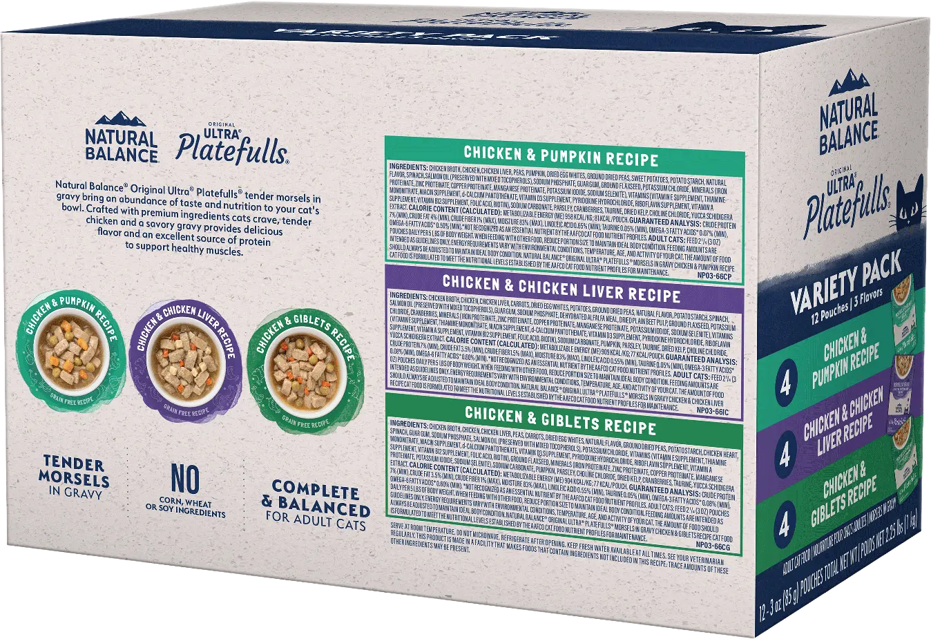 Natural Balance Ultra Platefulls Chicken Morsels in Gravy Adult Wet Cat Food Variety Pack 3-oz Pouches 12 Count - Image 2