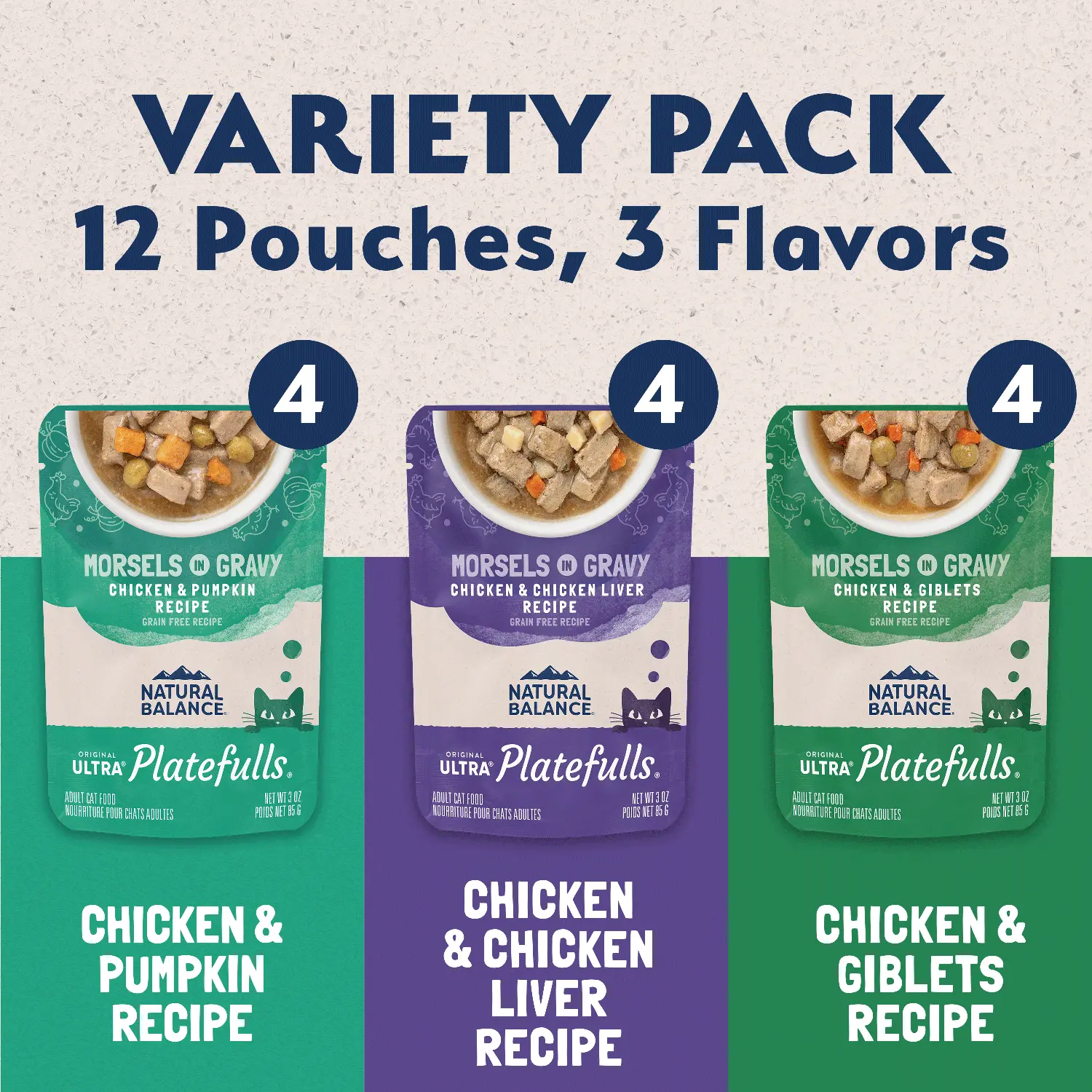 Natural Balance Ultra Platefulls Chicken Morsels in Gravy Adult Wet Cat Food Variety Pack 3-oz Pouches 12 Count - Image 9