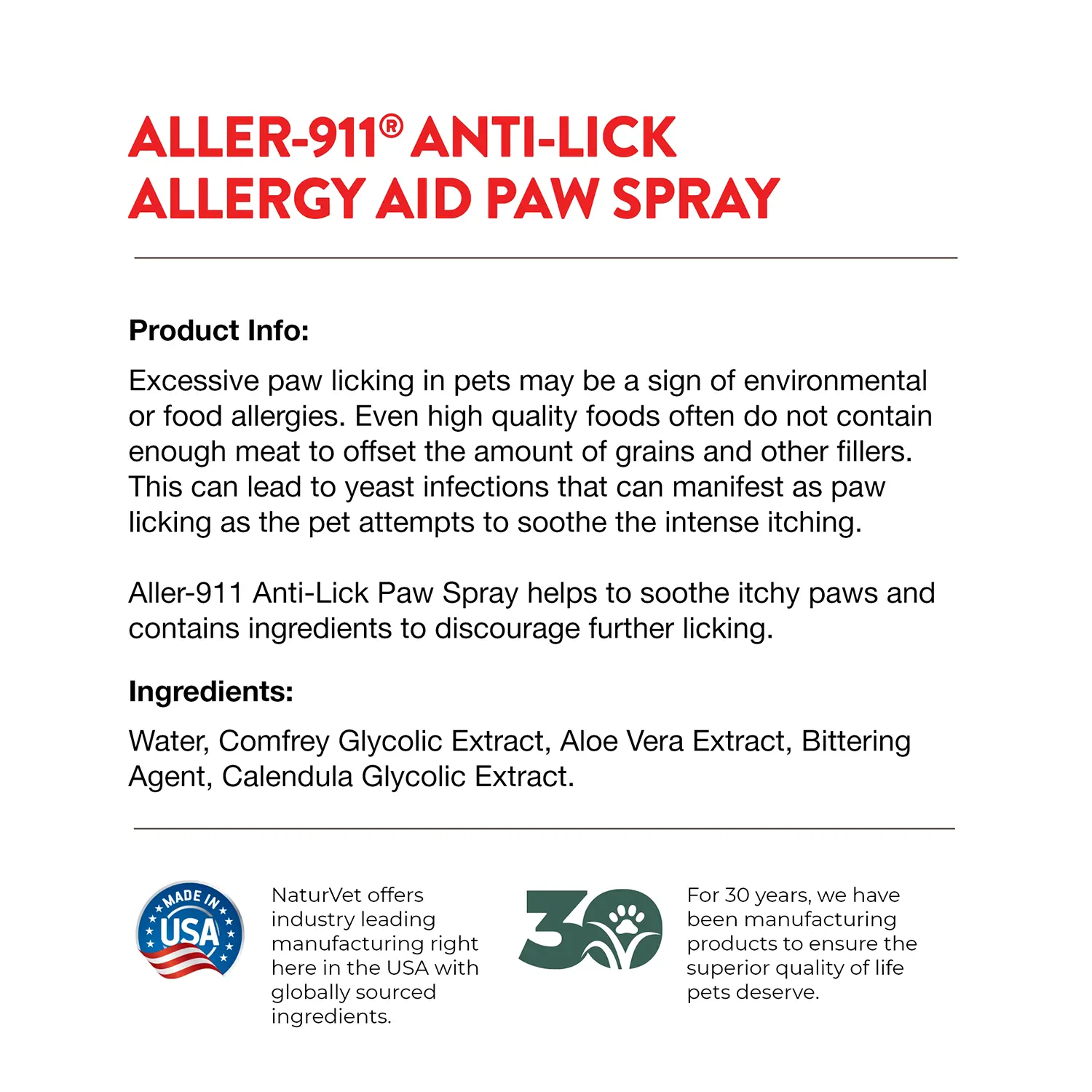 NaturVet Aller-911 Anti-Lick Allergy Aid Paw Spray for Dogs & Cats 8-oz - Image 6