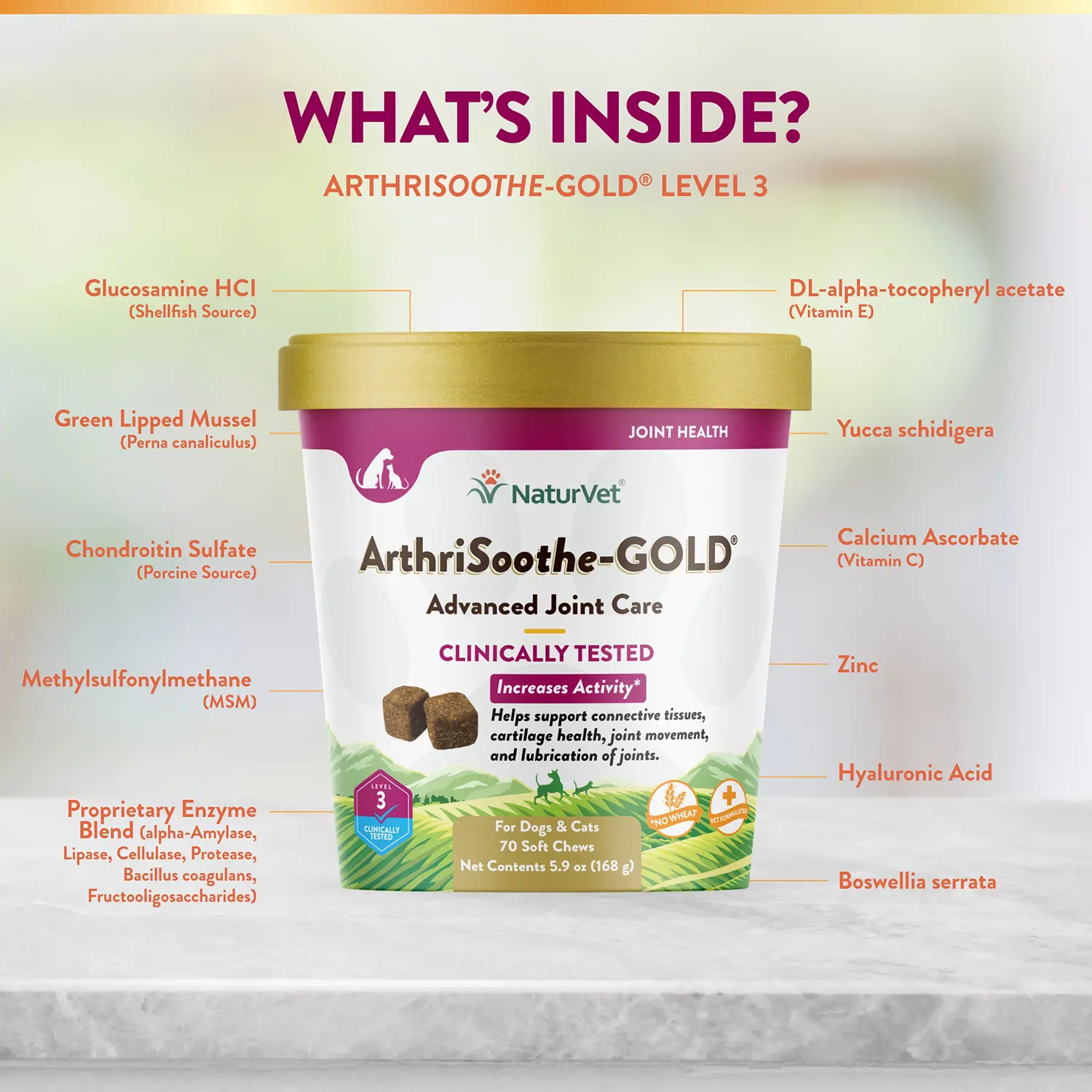 NaturVet ArthriSoothe-GOLD Level 3 Soft Chews for Dogs & Cats 70 Count 5.9-oz - Image 6