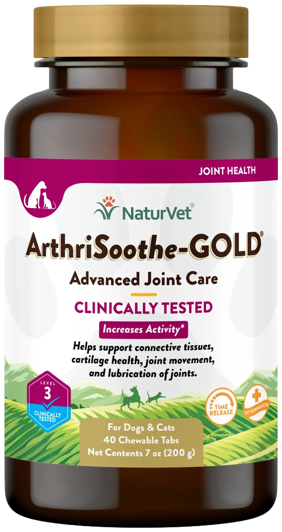 NaturVet ArthriSoothe-GOLD Level 3 Time Release Chewable Tablets for Dogs & Cats 40 Count 7-oz