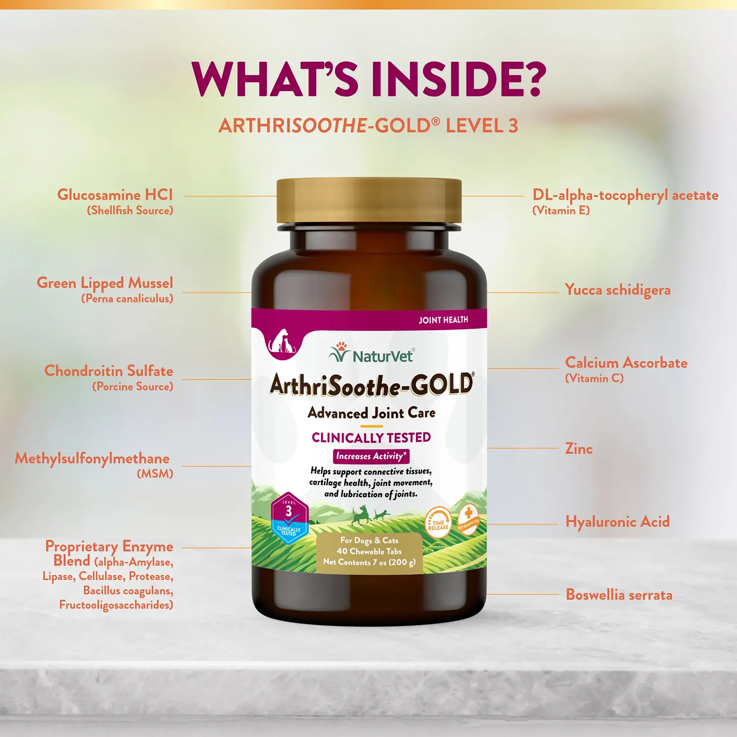NaturVet ArthriSoothe-GOLD Level 3 Time Release Chewable Tablets for Dogs & Cats 40 Count 7-oz - Image 6
