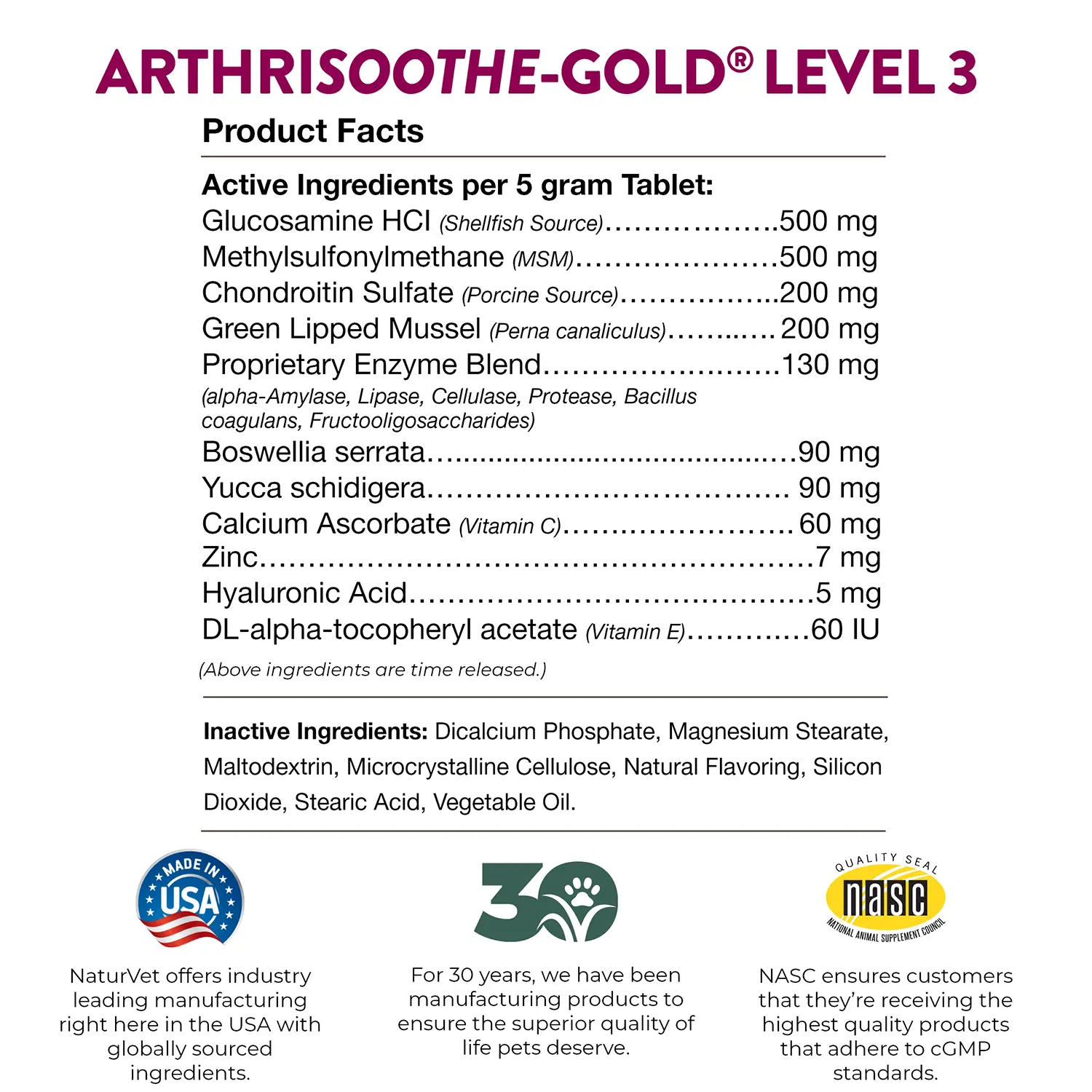 NaturVet ArthriSoothe-GOLD Level 3 Time Release Chewable Tablets for Dogs & Cats 40 Count 7-oz - Image 7
