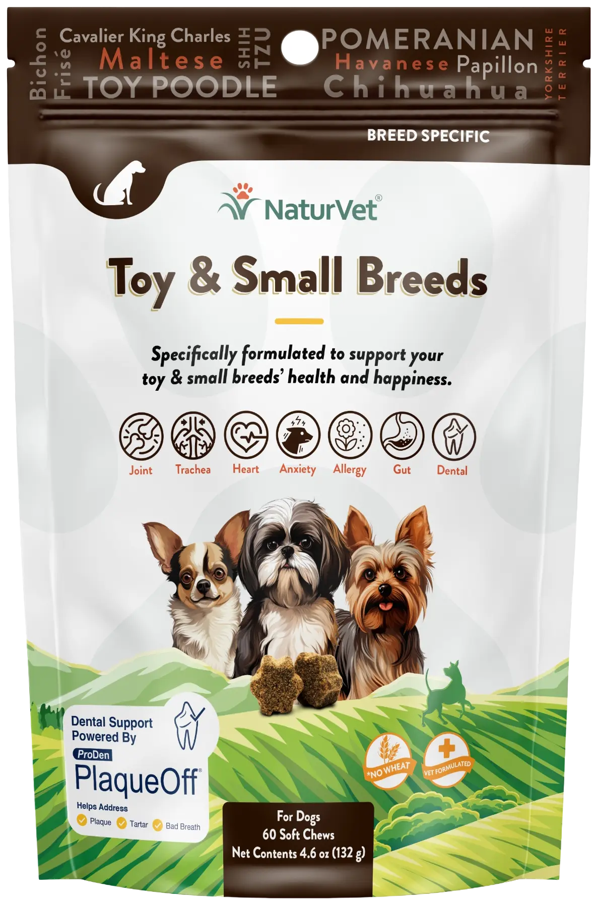 NaturVet Breed Specific Toy & Small Breeds Soft Chew Supplement for Dogs 60 Count 4.6-oz