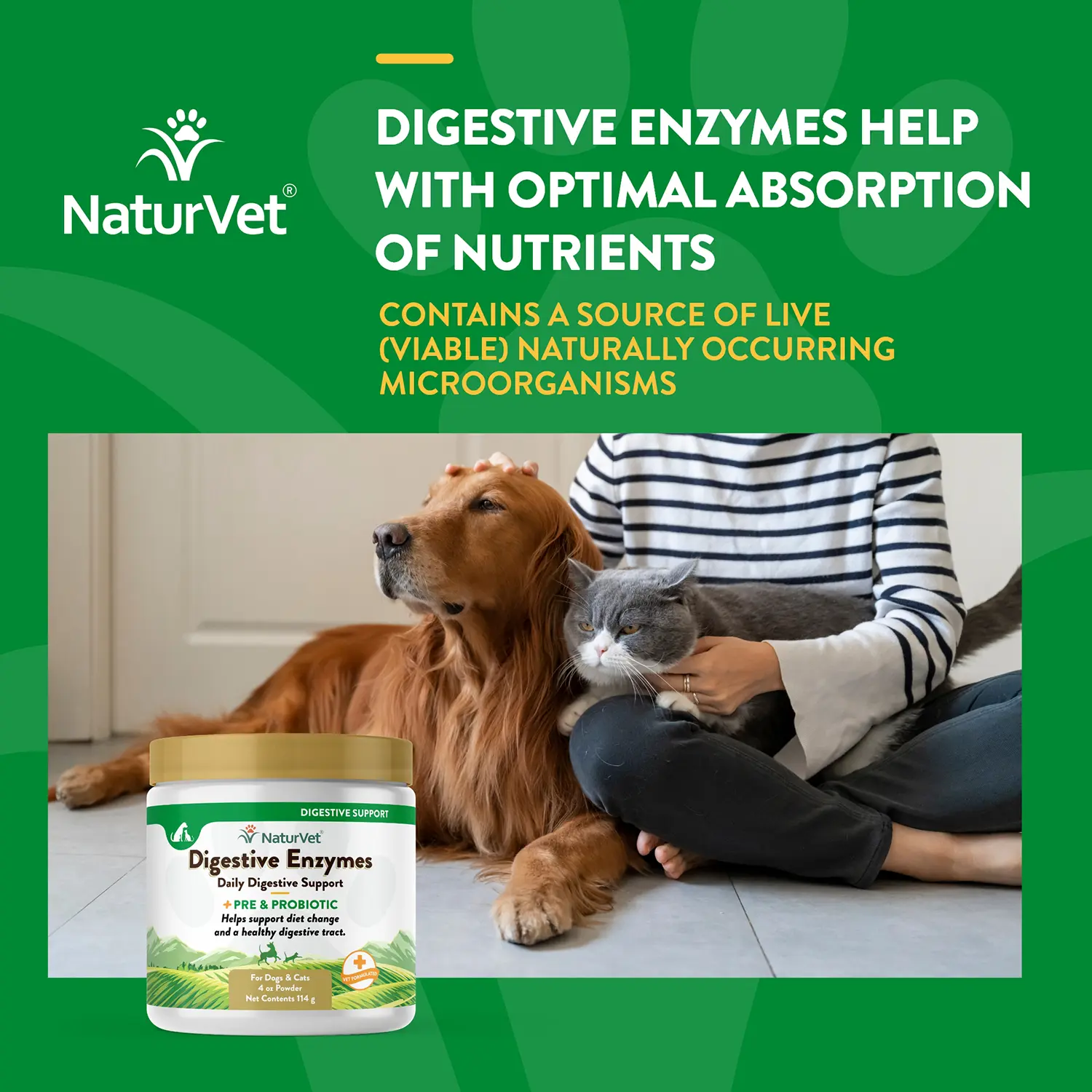 NaturVet Digestive Enzymes Plus Pre and Probiotic Powder for Dogs & Cats 4-oz - Image 3