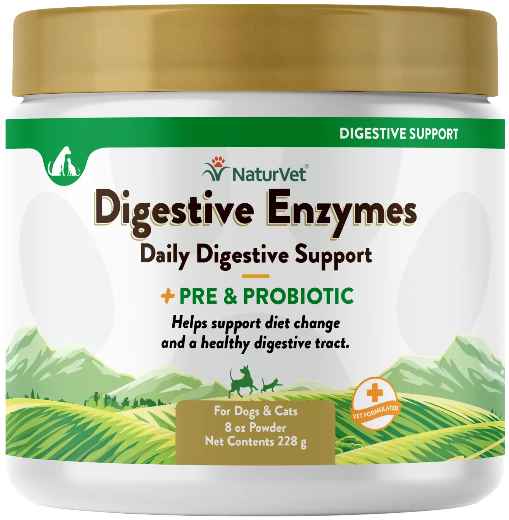 NaturVet Digestive Enzymes Plus Pre and Probiotic Powder for Dogs & Cats 8-oz