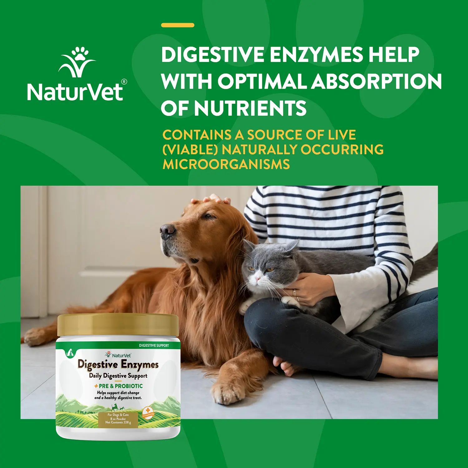 NaturVet Digestive Enzymes Plus Pre and Probiotic Powder for Dogs & Cats 8-oz - Image 3