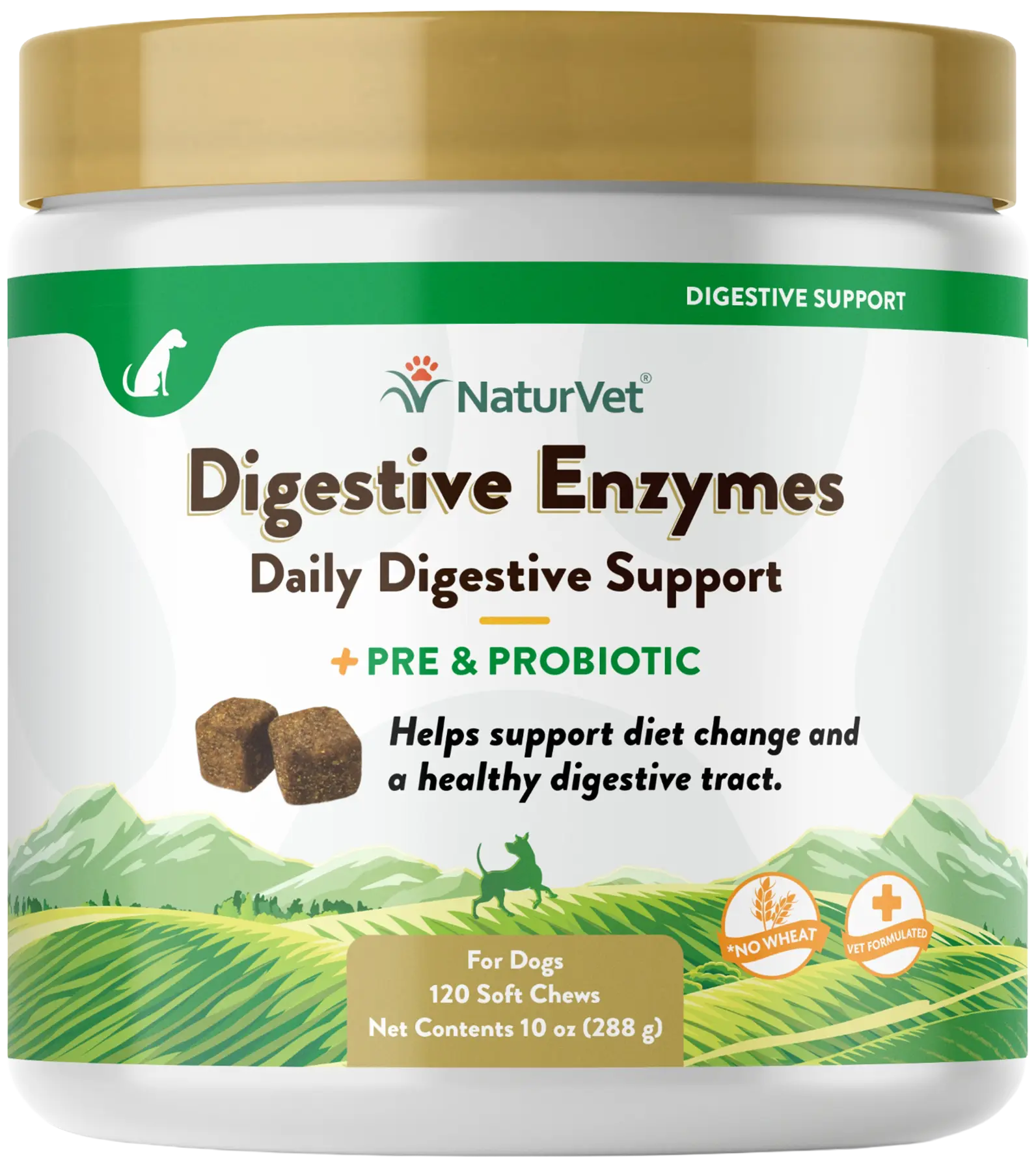 NaturVet Digestive Enzymes Plus Pre and Probiotic Soft Chews for Dogs 120 Count 10-oz