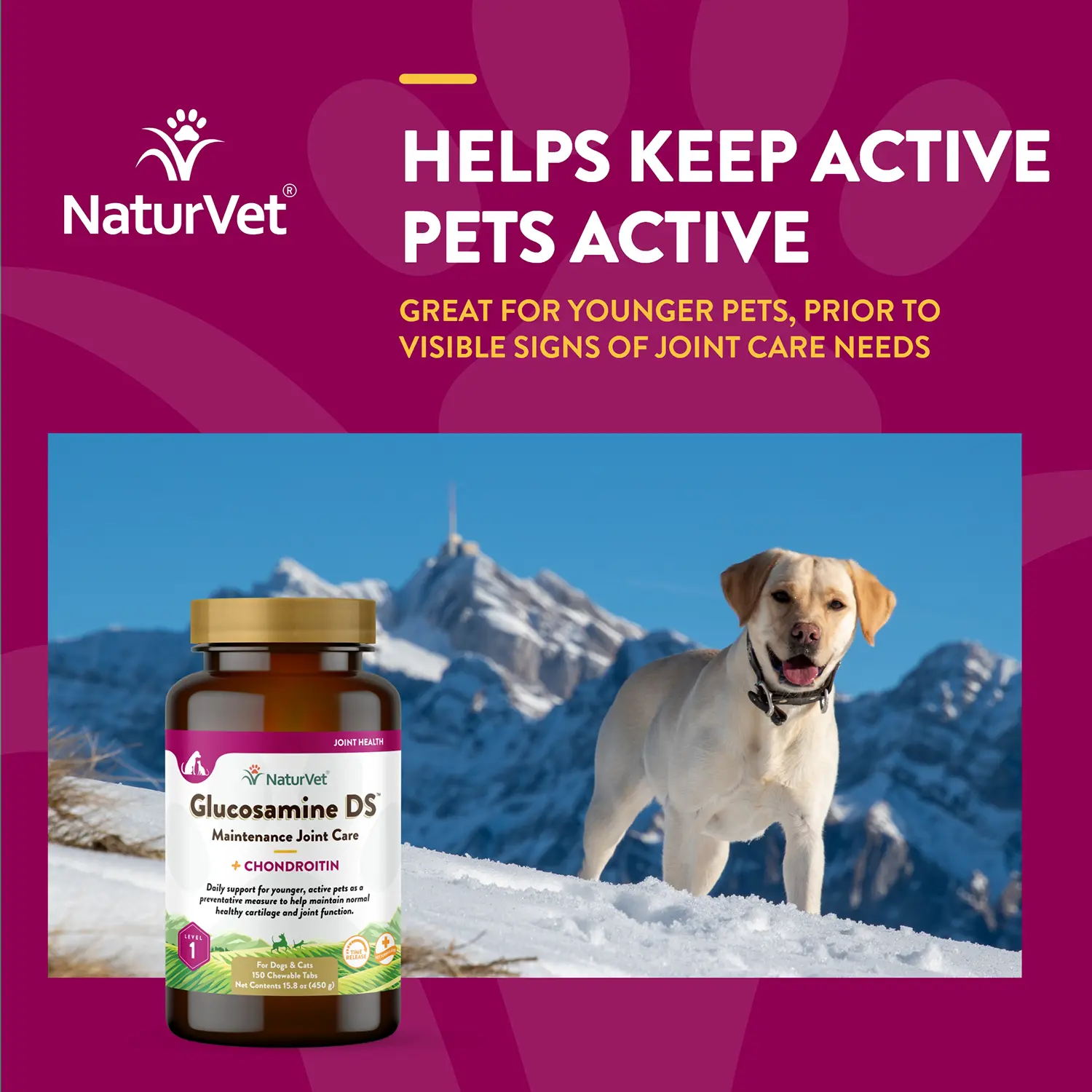 NaturVet Glucosamine DS with Chondroitin Time Release Chewable Tablets for Dogs & Cats 150 Count 15.8-oz - Image 3