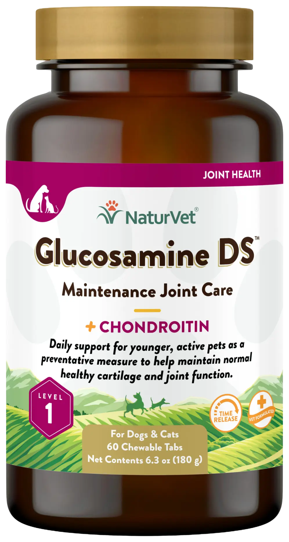 NaturVet Glucosamine DS with Chondroitin Time Release Chewable Tablets for Dogs & Cats 60 Count 6.3-oz