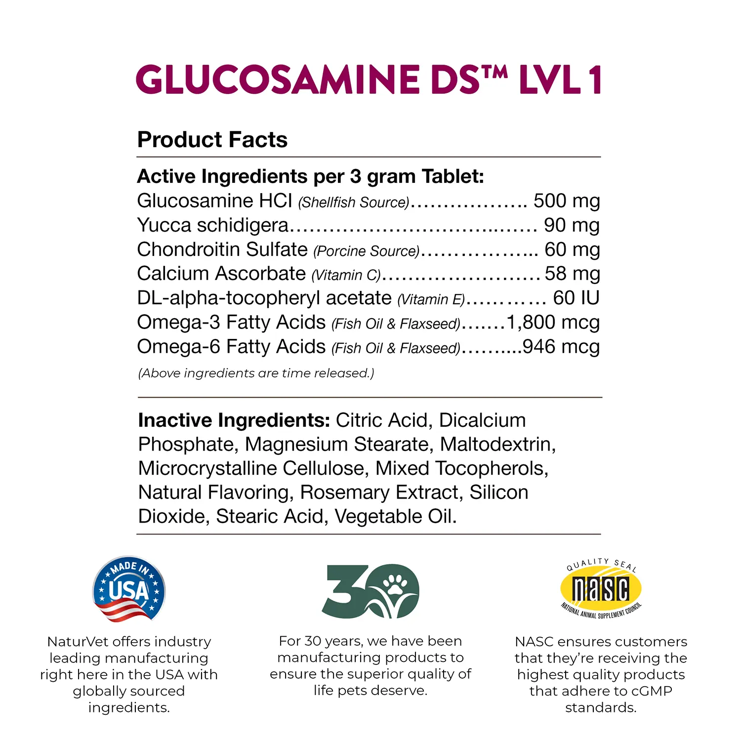 NaturVet Glucosamine DS with Chondroitin Time Release Chewable Tablets for Dogs & Cats 60 Count 6.3-oz - Image 7