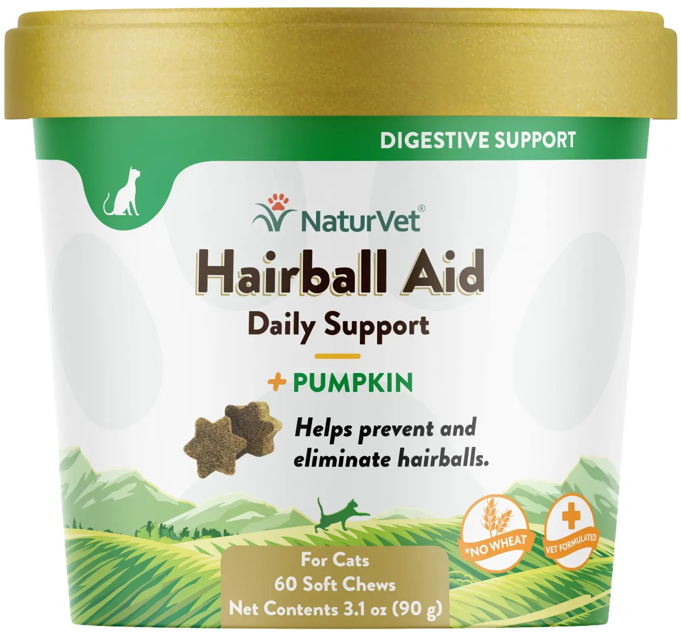 NaturVet Hairball Aid Plus Pumpkin Soft Chews for Cats 60 Count 3.1-oz