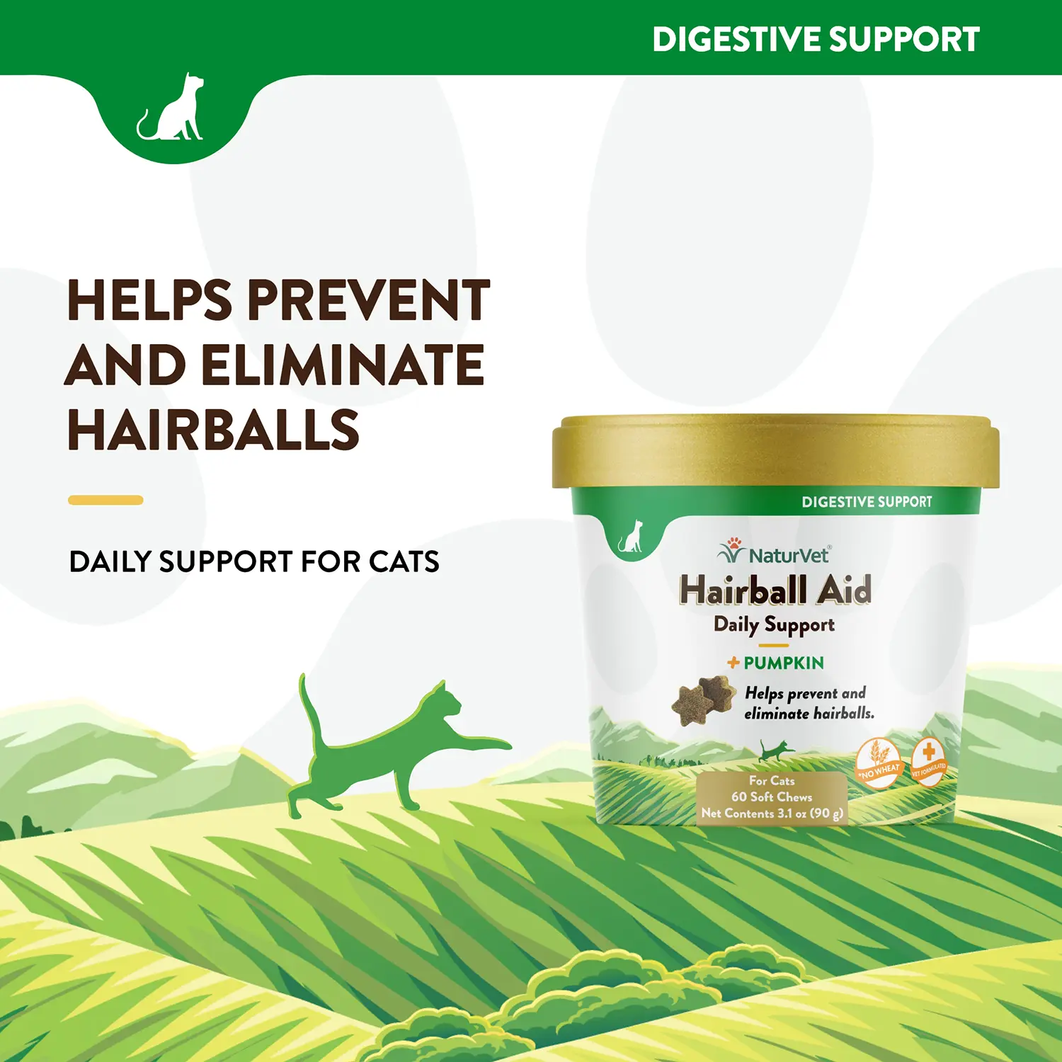 NaturVet Hairball Aid Plus Pumpkin Soft Chews for Cats 60 Count 3.1-oz - Image 3